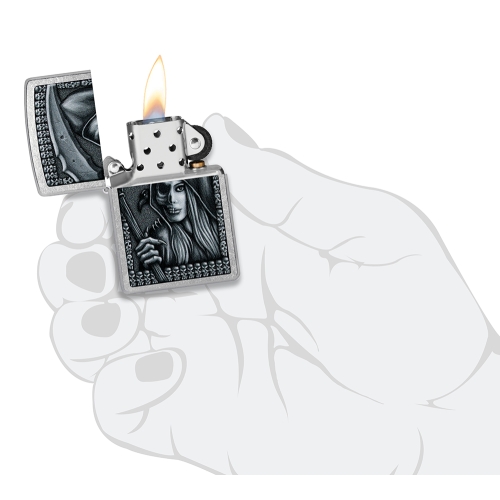 Зажигалка Zippo Grim Beauty, латунь, серебристая, матовая, 38x13x57 мм