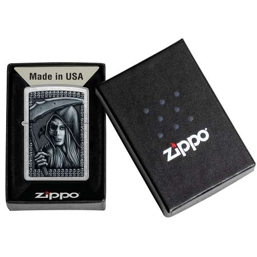 Зажигалка Zippo Grim Beauty, латунь, серебристая, матовая, 38x13x57 мм