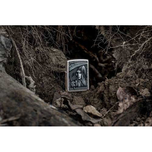 Зажигалка Zippo Grim Beauty, латунь, серебристая, матовая, 38x13x57 мм