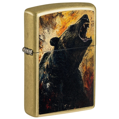 Зажигалка Zippo Grizzly Roar, латунь, золотистая, 38x13x57 мм
