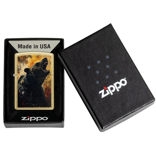 Зажигалка Zippo Grizzly Roar, латунь, золотистая, 38x13x57 мм