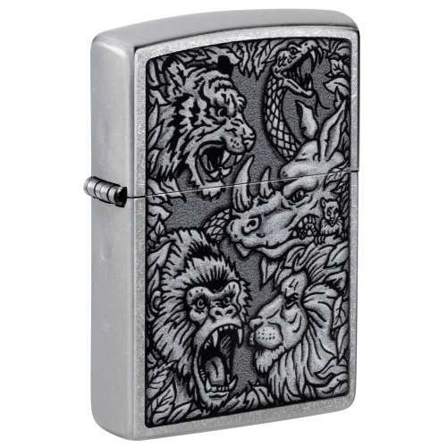 Зажигалка Zippo Jungle Design с покрытием Street Chrome, латунь/сталь, серебристая, 38x13x57 мм