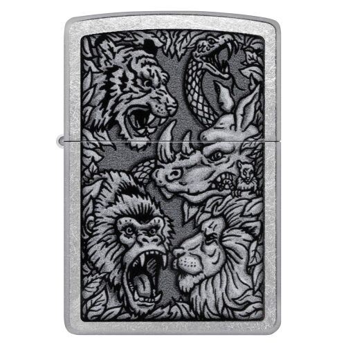 Зажигалка Zippo Jungle Design с покрытием Street Chrome, латунь/сталь, серебристая, 38x13x57 мм