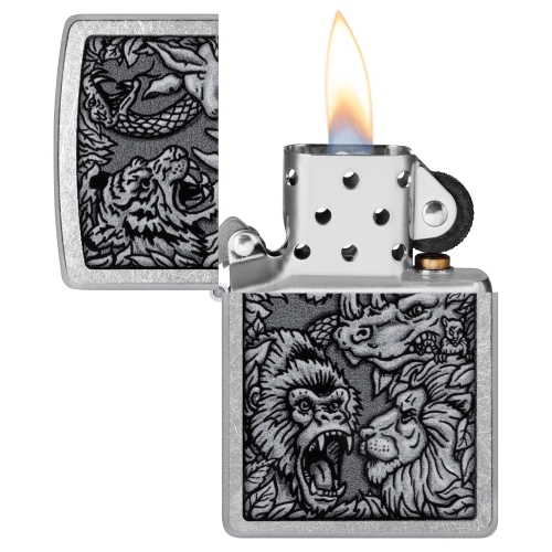 Зажигалка Zippo Jungle Design с покрытием Street Chrome, латунь/сталь, серебристая, 38x13x57 мм