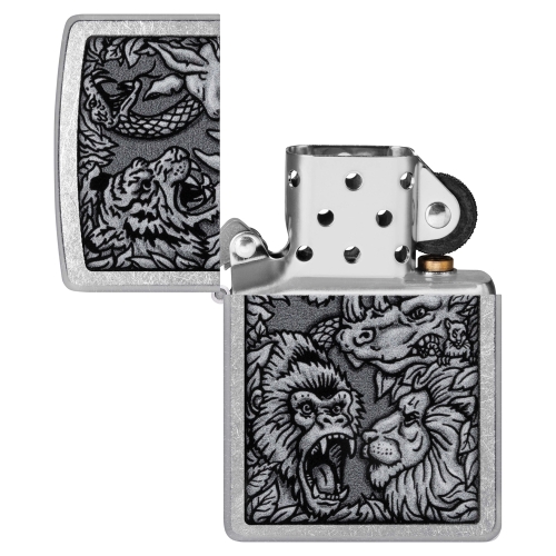 Зажигалка Zippo Jungle Design с покрытием Street Chrome, латунь/сталь, серебристая, 38x13x57 мм