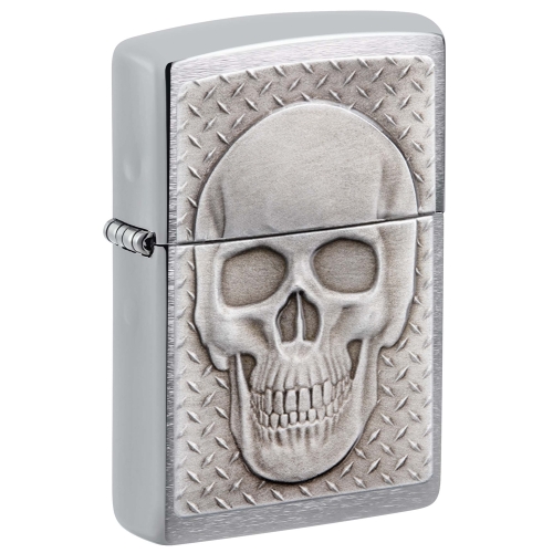 Зажигалка Zippo Skull Design с покрытием Brushed Chrome, латунь/сталь, серебристая, 38x13x57 мм