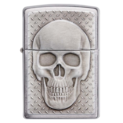 Зажигалка Zippo Skull Design с покрытием Brushed Chrome, латунь/сталь, серебристая, 38x13x57 мм