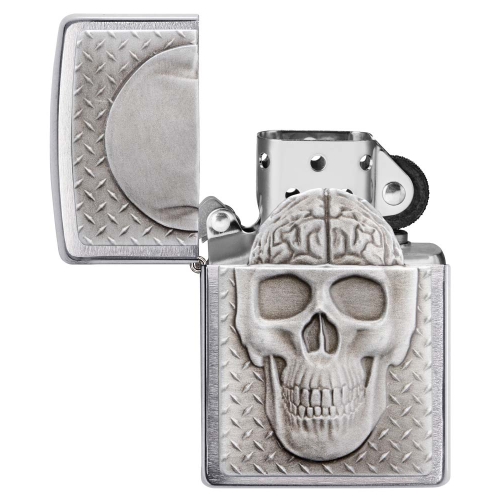 Зажигалка Zippo Skull Design с покрытием Brushed Chrome, латунь/сталь, серебристая, 38x13x57 мм