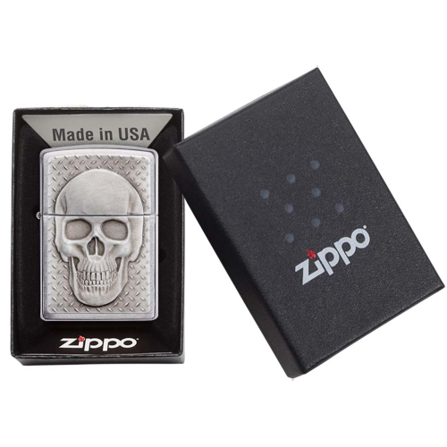 Зажигалка Zippo Skull Design с покрытием Brushed Chrome, латунь/сталь, серебристая, 38x13x57 мм