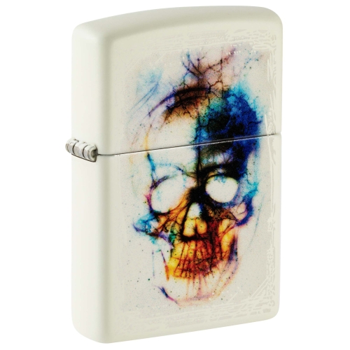 Зажигалка Zippo Skull Design с покрытием Glow In The Dark Green, латунь/сталь, белая, 38x13x57 мм