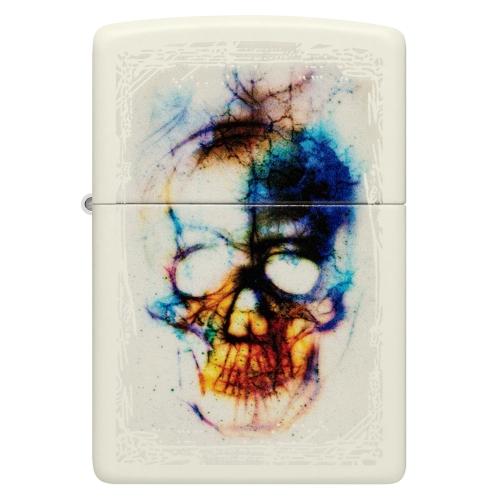 Зажигалка Zippo Skull Design с покрытием Glow In The Dark Green, латунь/сталь, белая, 38x13x57 мм