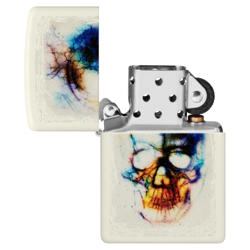 Зажигалка Zippo Skull Design с покрытием Glow In The Dark Green, латунь/сталь, белая, 38x13x57 мм