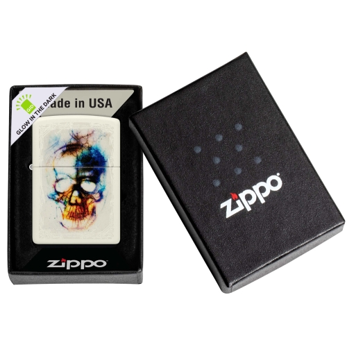 Зажигалка Zippo Skull Design с покрытием Glow In The Dark Green, латунь/сталь, белая, 38x13x57 мм