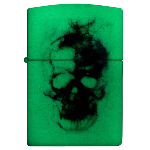 Зажигалка Zippo Skull Design с покрытием Glow In The Dark Green, латунь/сталь, белая, 38x13x57 мм