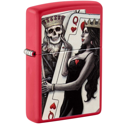 Зажигалка Zippo Skull King Queen Beauty с покрытием Red Matte, латунь/сталь, красная, 38x13x57 мм
