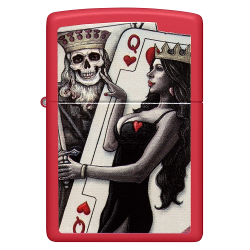 Зажигалка Zippo Skull King Queen Beauty с покрытием Red Matte, латунь/сталь, красная, 38x13x57 мм