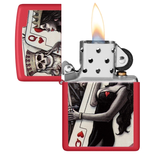 Зажигалка Zippo Skull King Queen Beauty с покрытием Red Matte, латунь/сталь, красная, 38x13x57 мм