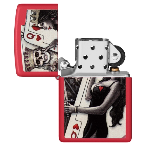 Зажигалка Zippo Skull King Queen Beauty с покрытием Red Matte, латунь/сталь, красная, 38x13x57 мм