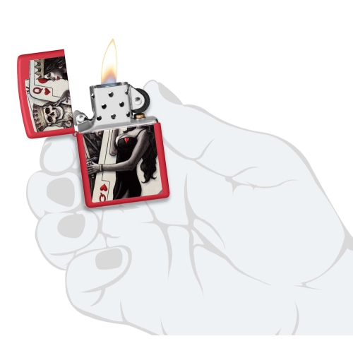 Зажигалка Zippo Skull King Queen Beauty с покрытием Red Matte, латунь/сталь, красная, 38x13x57 мм