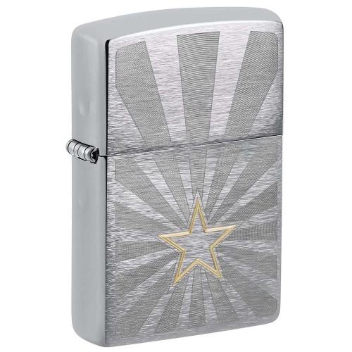 Зажигалка Zippo Star Design с покрытием Brushed Chrome, латунь/сталь, серебристая, 36x13x57 мм