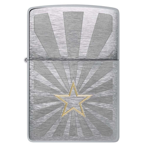 Зажигалка Zippo Star Design с покрытием Brushed Chrome, латунь/сталь, серебристая, 36x13x57 мм