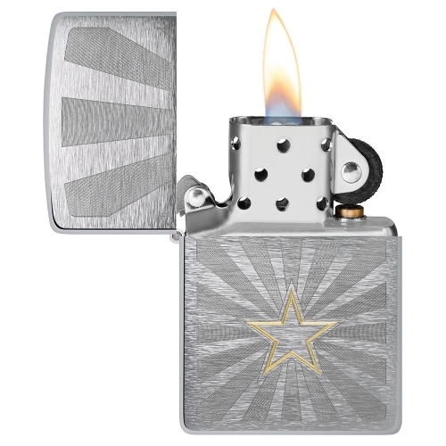 Зажигалка Zippo Star Design с покрытием Brushed Chrome, латунь/сталь, серебристая, 36x13x57 мм