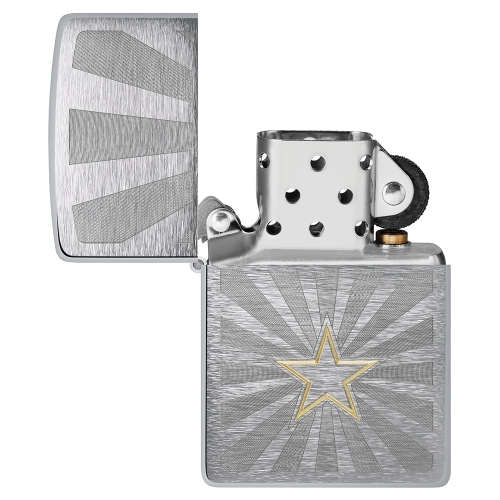 Зажигалка Zippo Star Design с покрытием Brushed Chrome, латунь/сталь, серебристая, 36x13x57 мм