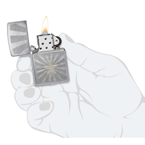 Зажигалка Zippo Star Design с покрытием Brushed Chrome, латунь/сталь, серебристая, 36x13x57 мм
