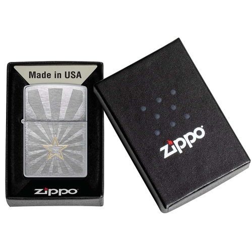 Зажигалка Zippo Star Design с покрытием Brushed Chrome, латунь/сталь, серебристая, 36x13x57 мм