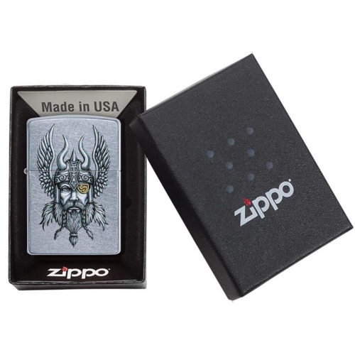 Зажигалка Zippo Viking Warrior с покрытием Street Chrome, латунь/сталь, серебристая, 38x13x57 мм