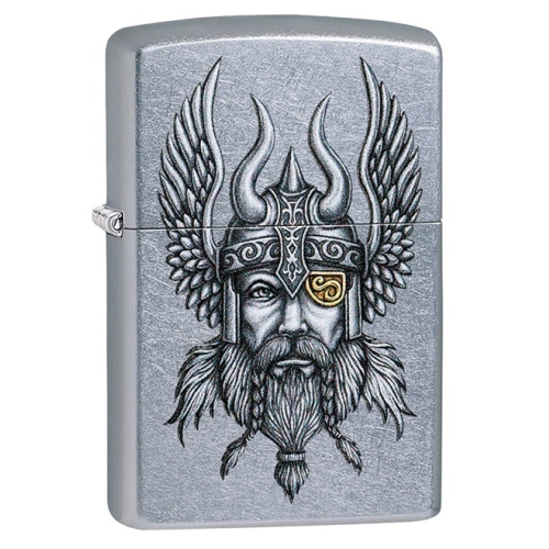 Зажигалка Zippo Viking Warrior с покрытием Street Chrome, латунь/сталь, серебристая, 38x13x57 мм