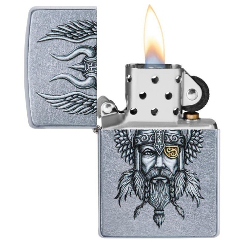 Зажигалка Zippo Viking Warrior с покрытием Street Chrome, латунь/сталь, серебристая, 38x13x57 мм