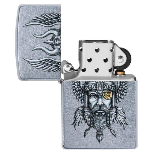 Зажигалка Zippo Viking Warrior с покрытием Street Chrome, латунь/сталь, серебристая, 38x13x57 мм
