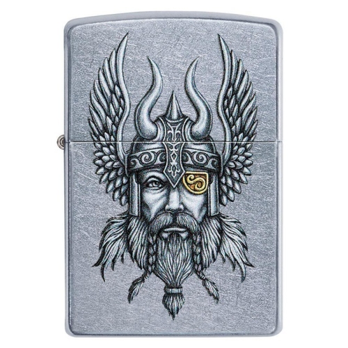 Зажигалка Zippo Viking Warrior с покрытием Street Chrome, латунь/сталь, серебристая, 38x13x57 мм