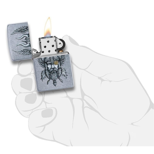 Зажигалка Zippo Viking Warrior с покрытием Street Chrome, латунь/сталь, серебристая, 38x13x57 мм