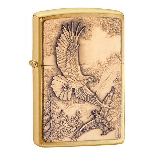 Зажигалка Zippo Where Eagles Dare Emblem № 20854 с покрытием Brushed Brass, латунь/сталь, золотистая