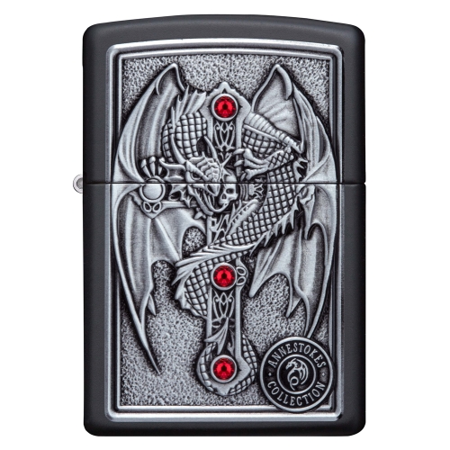 Зажигалка Zippo Winged Dragon Cross с покрытием Black Matte, латунь/сталь, чёрная, 38x13x57 мм
