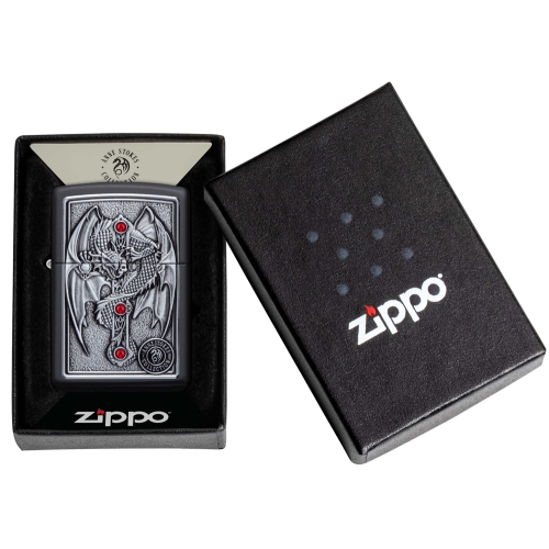 Зажигалка Zippo Winged Dragon Cross с покрытием Black Matte, латунь/сталь, чёрная, 38x13x57 мм