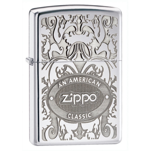 Зажигалка Zippo с покрытием High Polish Chrome, латунь/сталь, серебристая, глянцевая, 36x12x5