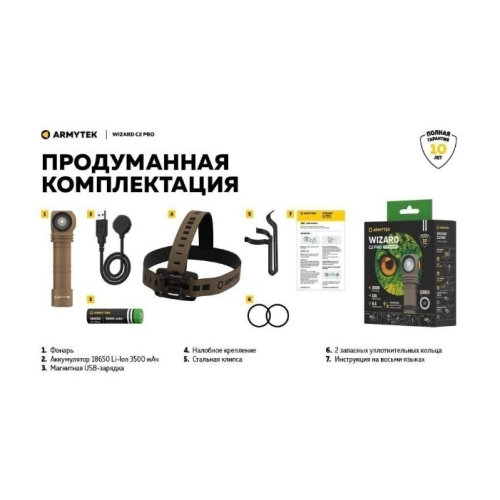 Мультифонарь Armytek Wizard C2 Pro Magnet USB Sand, Белый свет, 2500 лм