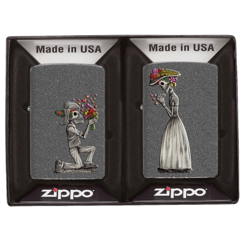 Набор Zippo Влюбленные зомби из двух зажигалок с покрытием Iron Stone, серые, матовые