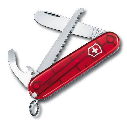 Нож My First Victorinox, 84 мм, 9 функций, полупрозрачный красный