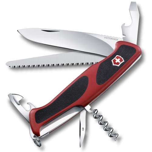 Нож Victorinox RangerGrip 55, 130 мм, 12 функций, красный с черным
