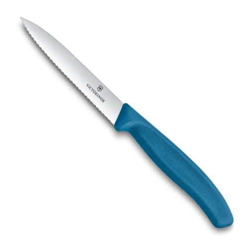 Нож Victorinox для очистки овощей, лезвие 10 см волнистое, синий