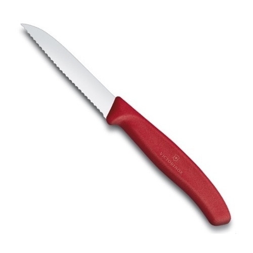 Нож Victorinox для очистки овощей, лезвие 8 см волнистое, красный