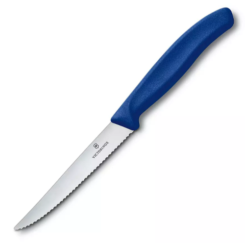 Нож Victorinox для стейка и пиццы, 11 см волнистое, синий