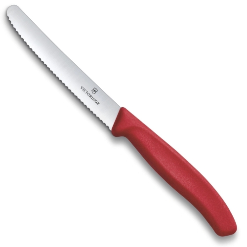 Нож Victorinox для томатов и сосисок, лезвие 11 см волнистое, красный