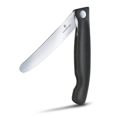 Нож Victorinox для томатов и сосисок, лезвие 11 см волнистое, черный