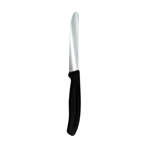 Нож кухонный Relaxika, лезвие 11см, закругленное, серрейтор, черный без лого