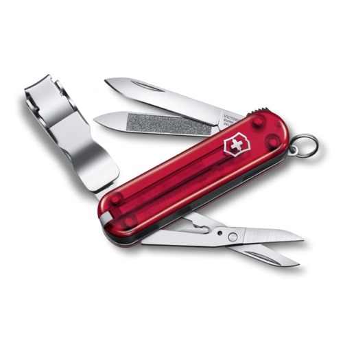 Нож-брелок Victorinox Classic Nail Clip 580, 65 мм, 8 функций, полупрозрачный красный